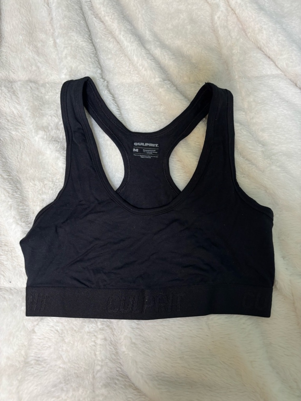 Culprit Black Racerback Sports Bra with Elastic Logo Band No Padding